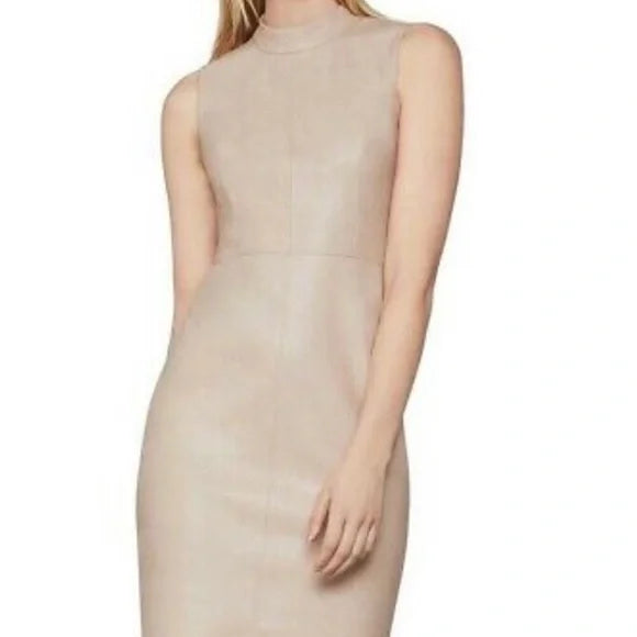 BCBG MAXAZRIA Faux Leather Sleeveless Midi Dress Bare