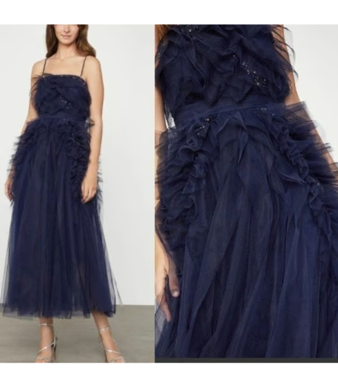BCBG Navy Tulle Swarovski Crystals Formal Dress Gown