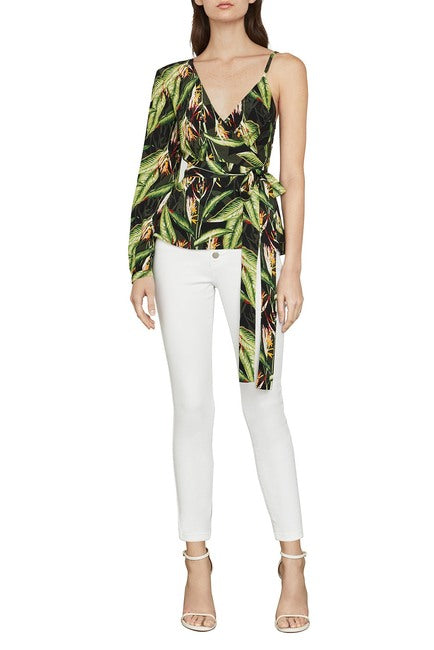 BCBGMAXAZRIA Bird of Paradise One-Sleeve Waist Tie Top