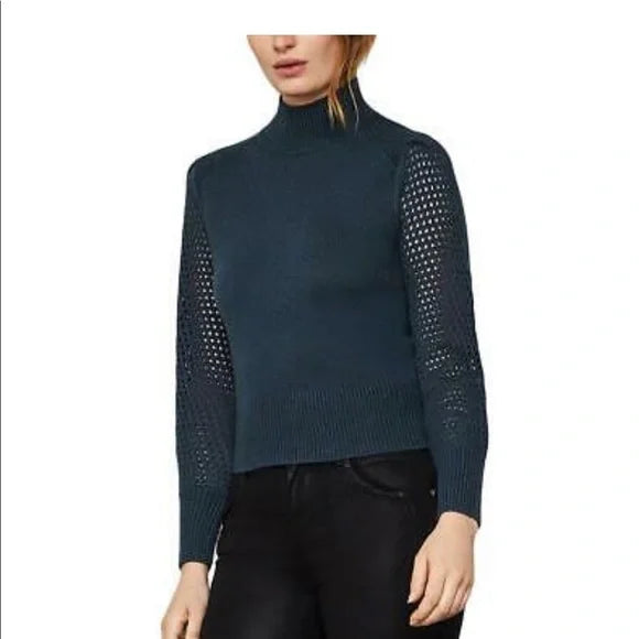 BCBGMAXAZRIA Blue Turtleneck Cropped Pullover Sweater Top