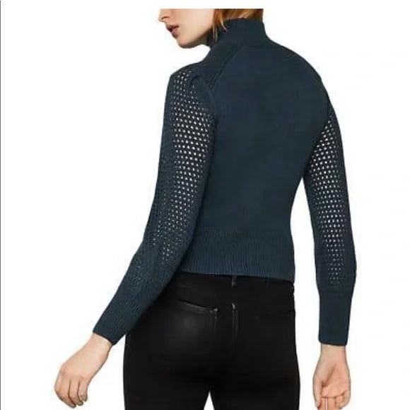 BCBGMAXAZRIA Blue Turtleneck Cropped Pullover Sweater Top