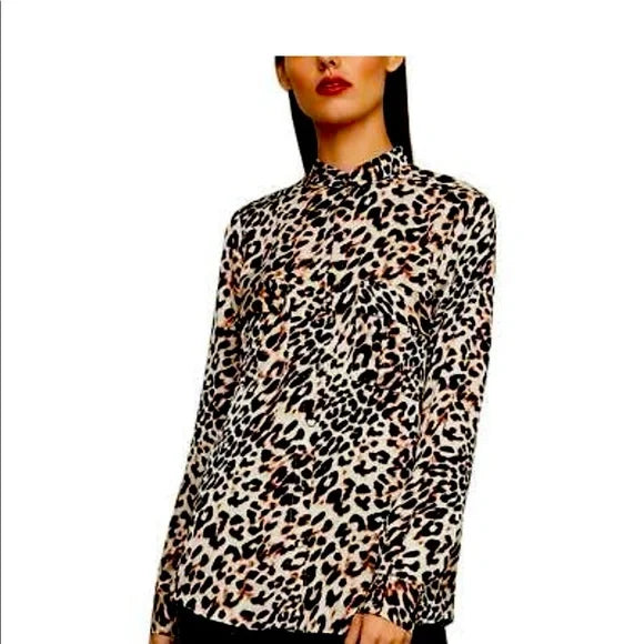 BCBG MAXAZRIA Animal Print Long Sleeve Blouse