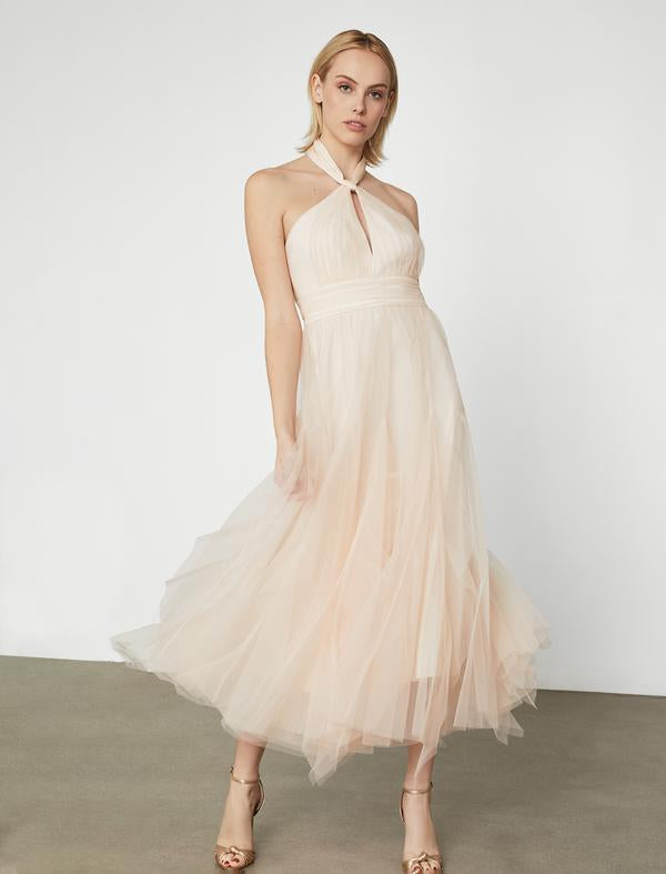BCBGMAXAZRIA Bare Pink Tulle Gown