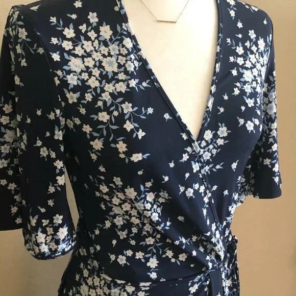 BCBGMAXAZRIA Floral Print Long Sleeve Blue Dress