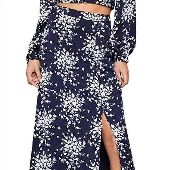 BCBGMAXAZRIA Womens Satin Floral Maxi Skirt