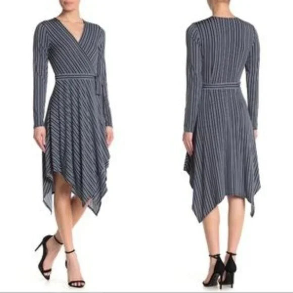 BCBGMAXAZRIA Blue and White Wrap dress