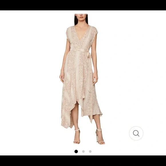 BCBGMAXAZRIA Bare Pink Python Maxi Wrap Dress