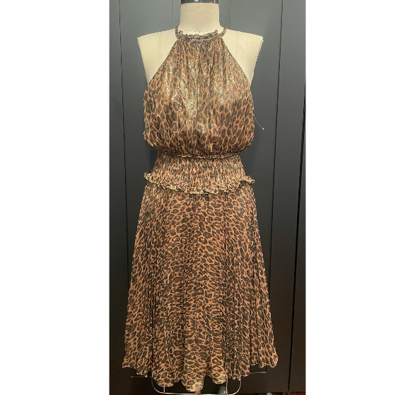 BCBG Max Azria Metallic Bronze Leopard Print Dress