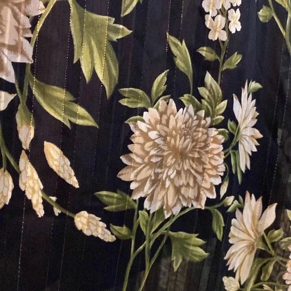 BCBG Black Garden Floral High Handkercheif Cut Sundress With Off-White Silk Accents