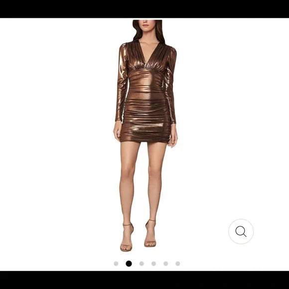 METALLIC V-NECK BODYCON DRESS