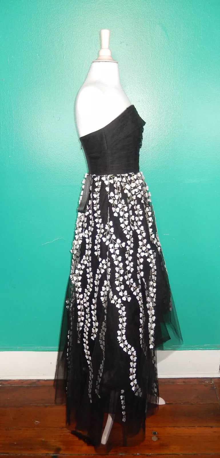 BCBG Floral Embroidered Strapless High/Low Gown