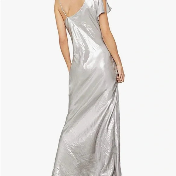 Satin One Sleeve Metallic Cowl Neck Column Gown NWT BCBGMaxAzria