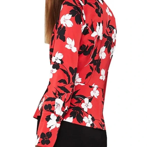 BCBG MAX AZRIA WOMENS FLORAL LONG SLEEVE BLOUSE