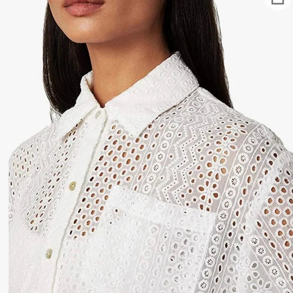 Eyelet Button-Down Shirt Crop Top Blouse NWT BCBGMaxAzria
