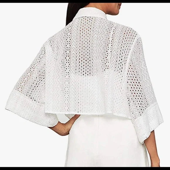 Eyelet Button-Down Shirt Crop Top Blouse NWT BCBGMaxAzria