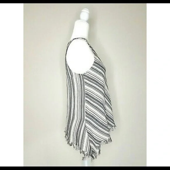 BCBG Women Shell Tunic V-Neck Fringe Cream Combo