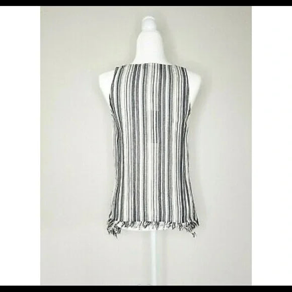 BCBG Women Shell Tunic V-Neck Fringe Cream Combo
