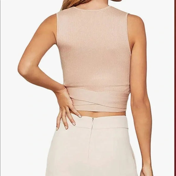 BCBG MAXAZRIA  Cotton Rib Wrap Top