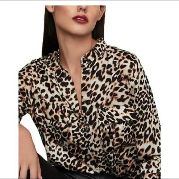 BCBG MAXAZRIA Animal Print Long Sleeve Blouse