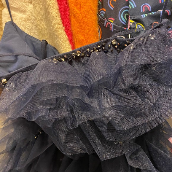 BCBG Navy Tulle Swarovski Crystals Formal Dress Gown