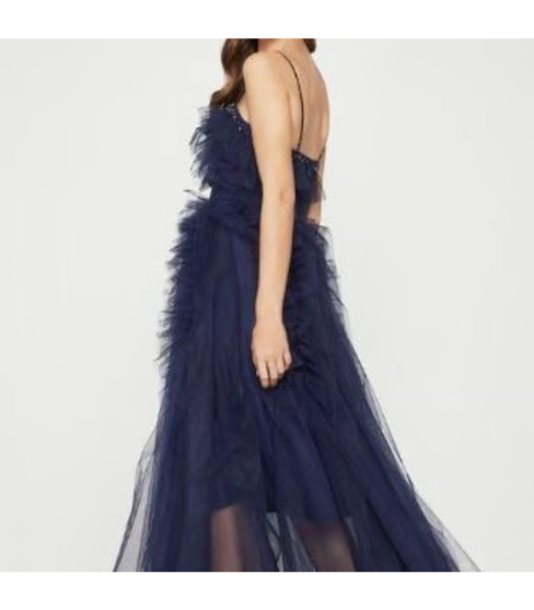 BCBG Navy Tulle Swarovski Crystals Formal Dress Gown
