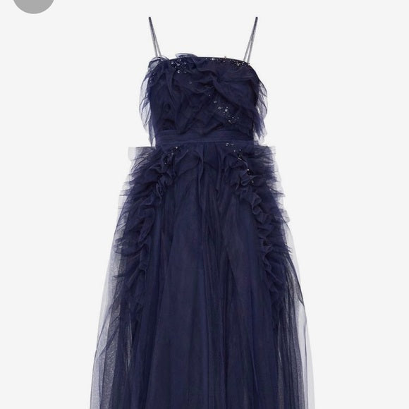 BCBG Navy Tulle Swarovski Crystals Formal Dress Gown