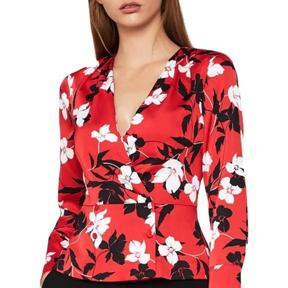 BCBG MAX AZRIA WOMENS FLORAL LONG SLEEVE BLOUSE