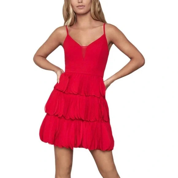 BCBG MAX AZRIA WOMENS CHIFFON V-NECK MINI DRESS