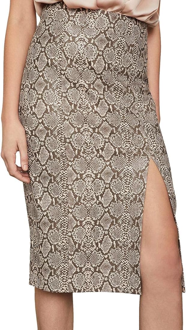 BCBG Snake-Embossed Faux-Leather Midi Skirt