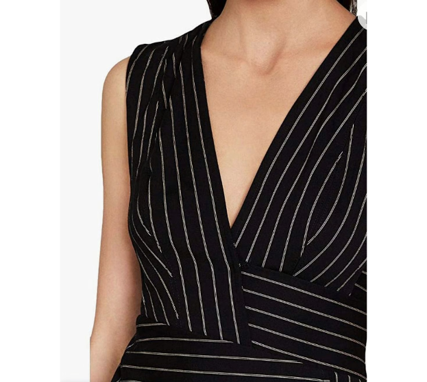BCBG Pin Striped V-Neck Peplum Blouse