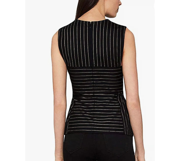 BCBG Pin Striped V-Neck Peplum Blouse